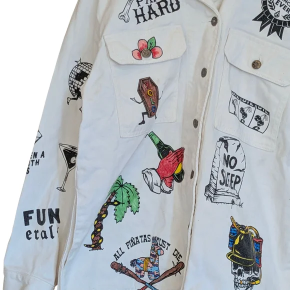 Volcom Tattoo Shacket Shirt Streetwear Skater  Denim Painted Party - Picture 2 of 7